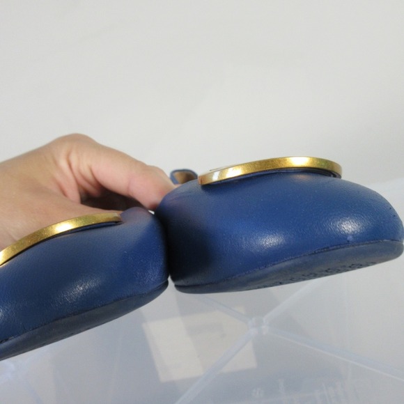Tory Burch Ballet Flats Women 9.5 Blue Leather Logo Medallion Designer Chic 386 - Picture 11 of 14